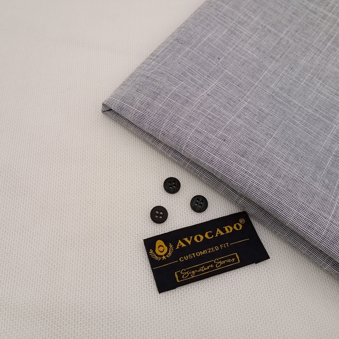 Light Grey Irish Cotton Shalwar Kameez fabric with Buttons & label