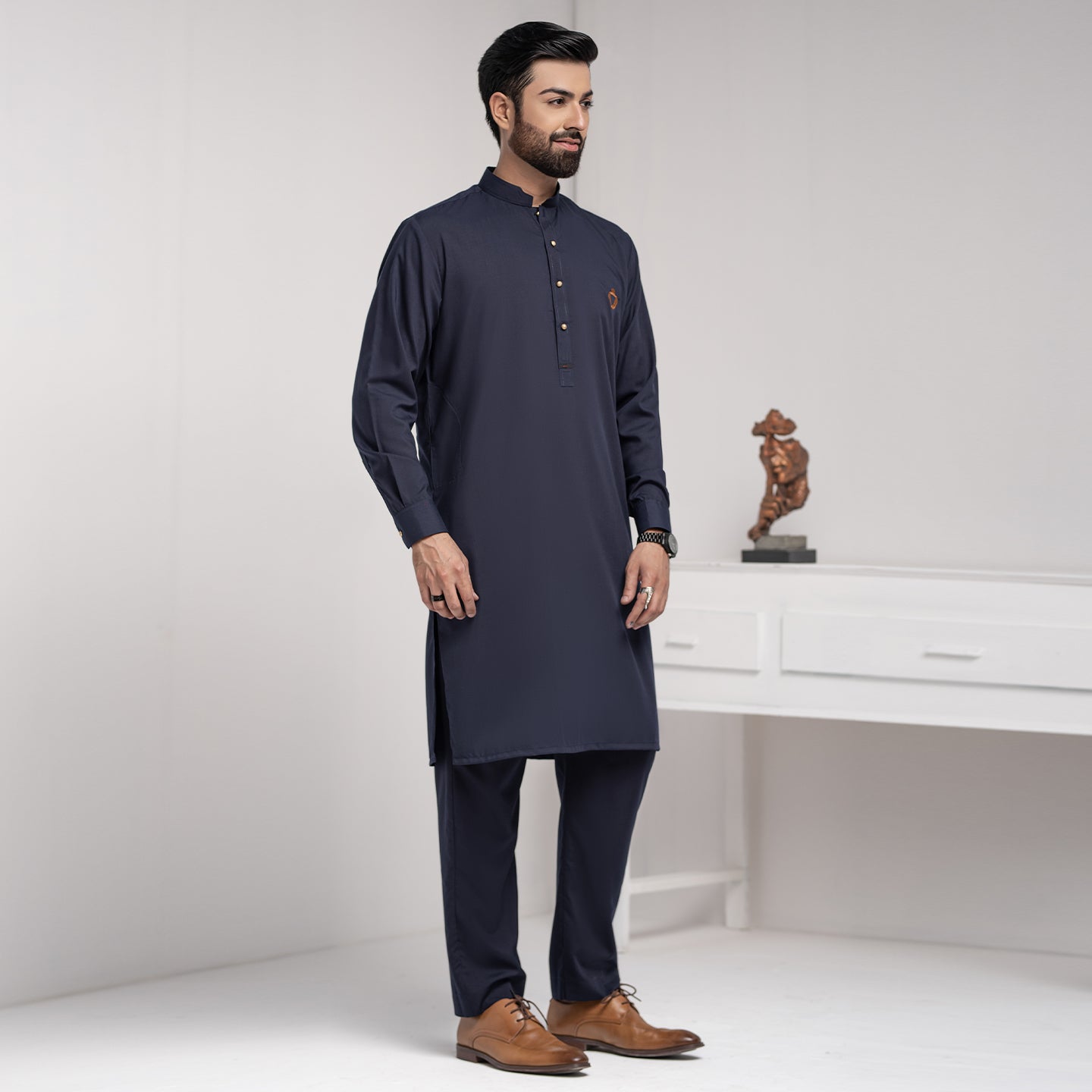 Navy Premium Blanded Designer Kurta Pajama