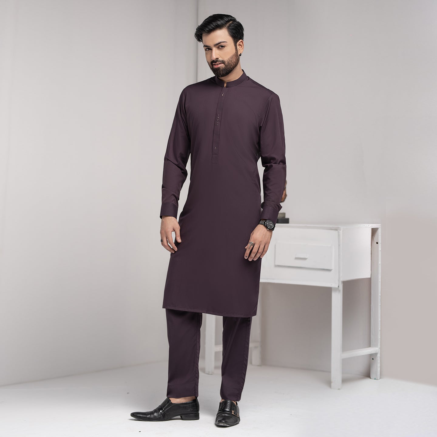 Dark Purple Premium Blanded Designer Kurta Pajama