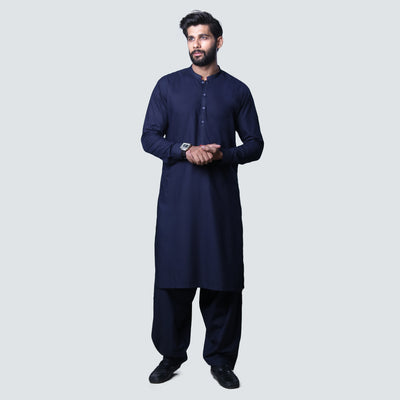 NAVY BLUE DESIGNER BLANDED SHALWAR KAMEEZ FOR MEN