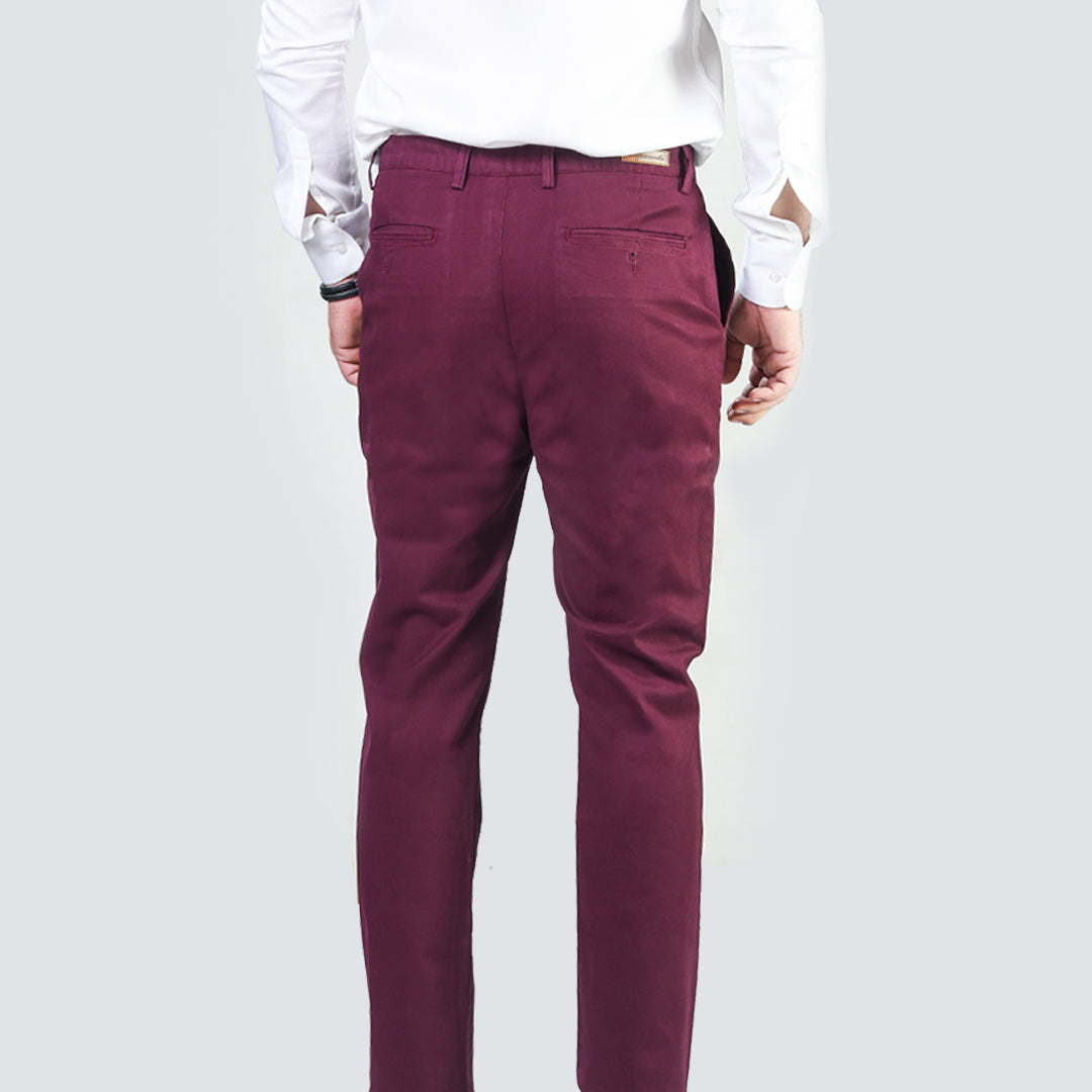 Maroon Slim Fit Cotton Chino Pant by avocado