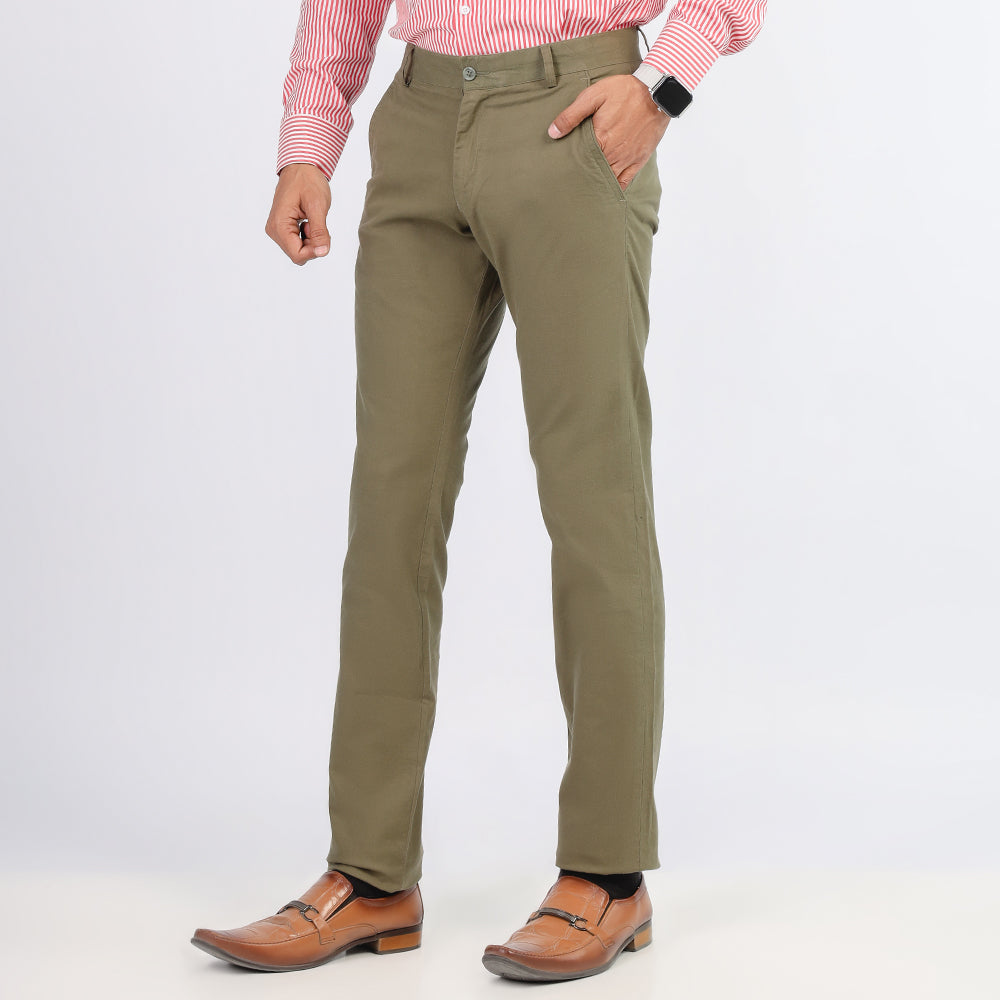 Green Plain Cotton Chino Pant