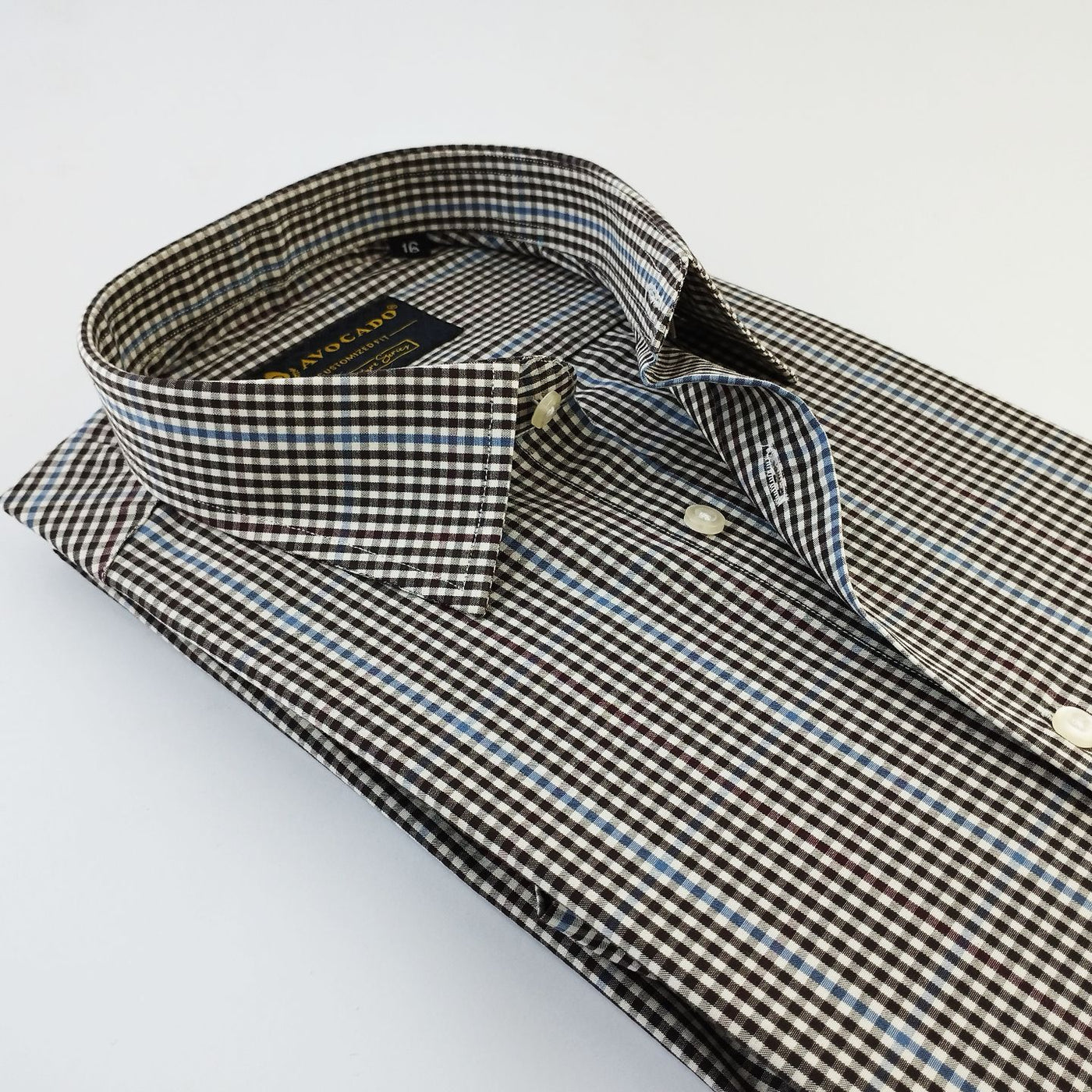 Cream & Brown Small Box Check Shirt