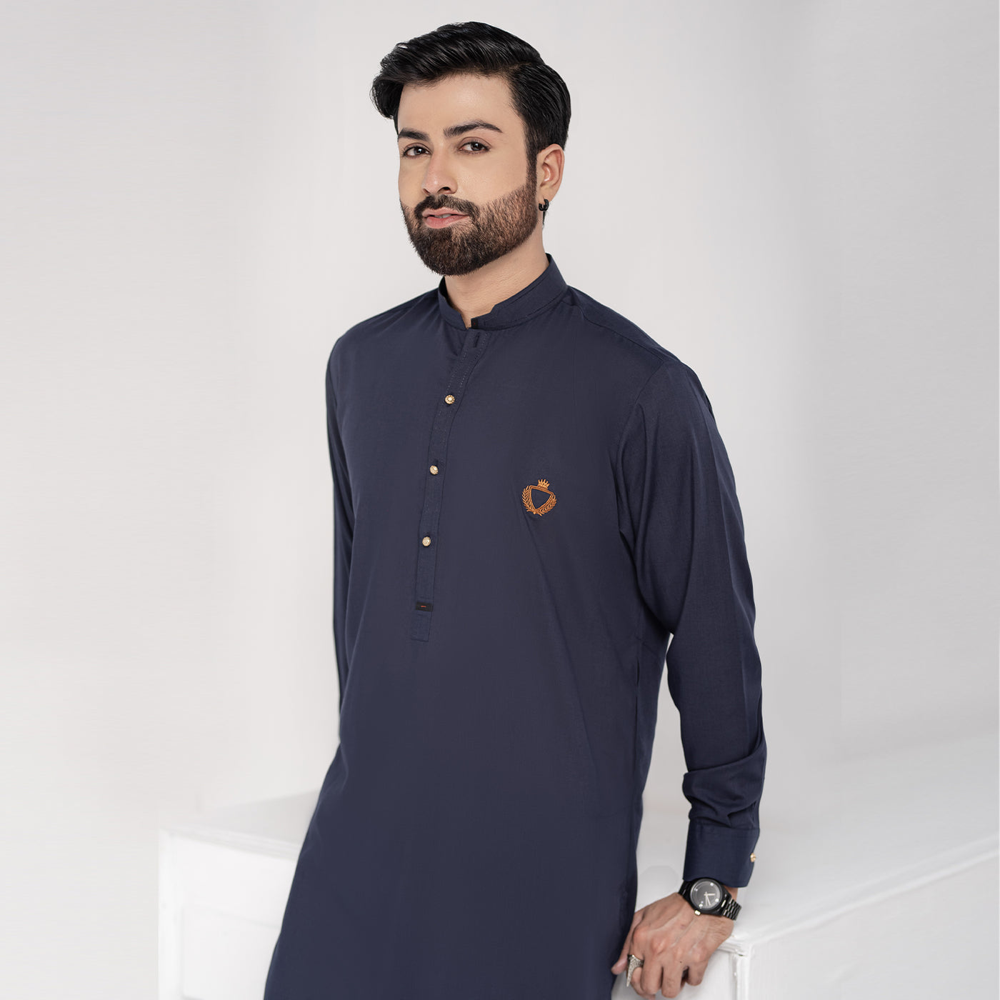 Navy Premium Blanded Designer Kurta Pajama