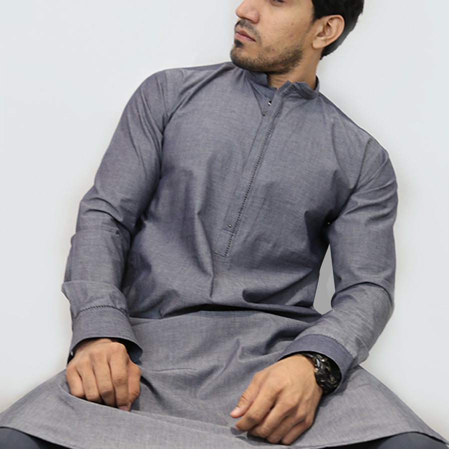 Grey & White Polo Shalwar Kameez shop online in pakistan