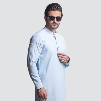 SEA GREEN LIGHT TEXTURE COTTON SHERWANI COLLAR SHALWAR KAMEEZ