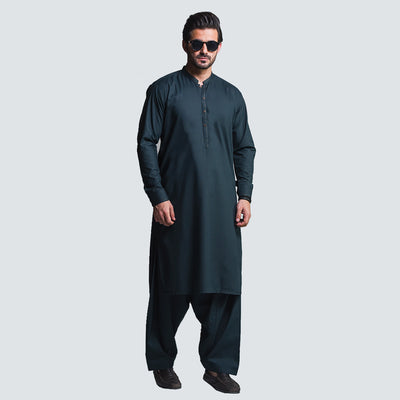 PREMIUM TEAL BLANDED SHERWANI COLLAR SHALWAR KAMEEZ