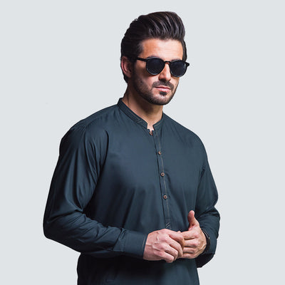 PREMIUM TEAL BLANDED SHERWANI COLLAR SHALWAR KAMEEZ