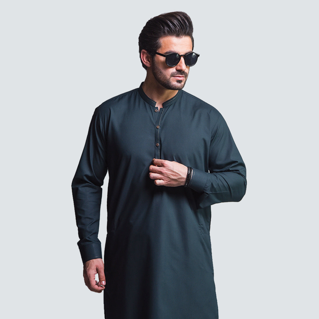 PREMIUM TEAL BLANDED SHERWANI COLLAR SHALWAR KAMEEZ