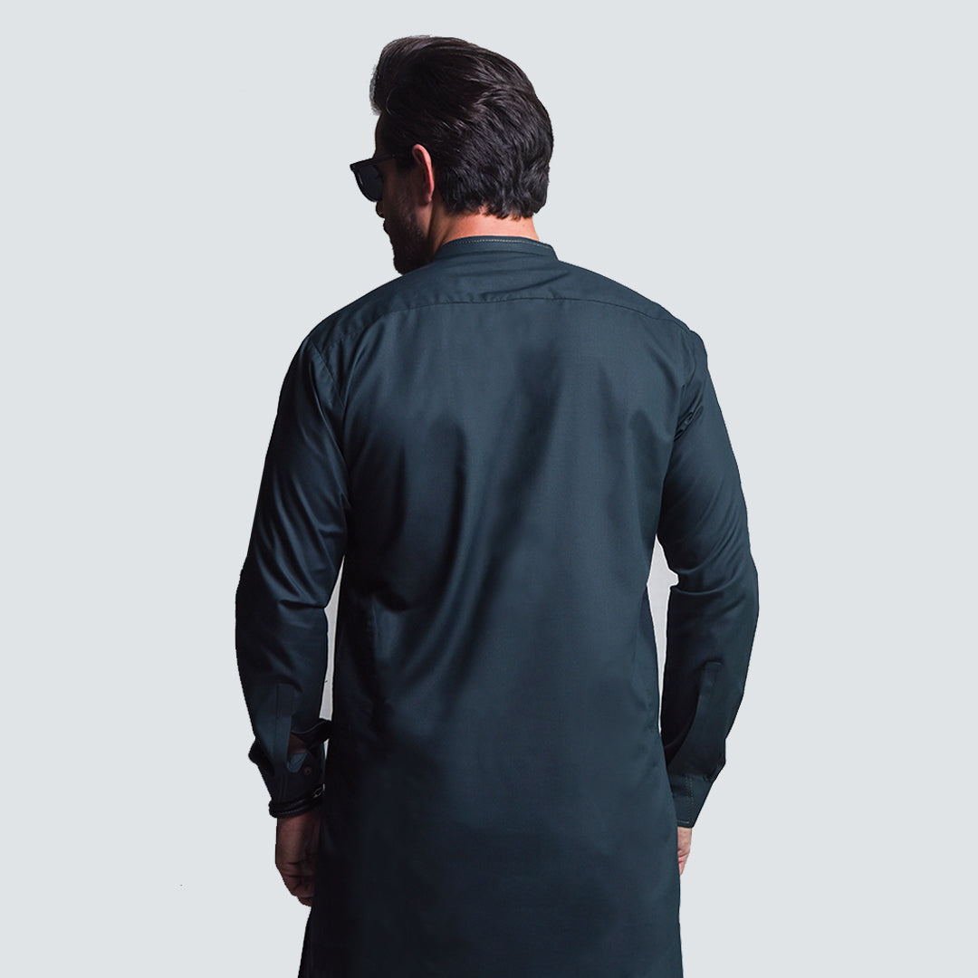 PREMIUM TEAL BLANDED SHERWANI COLLAR SHALWAR KAMEEZ