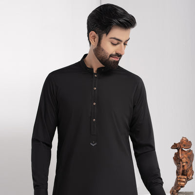 Black Premium Blanded Designer Sherwani Collar Shalwar Kameez