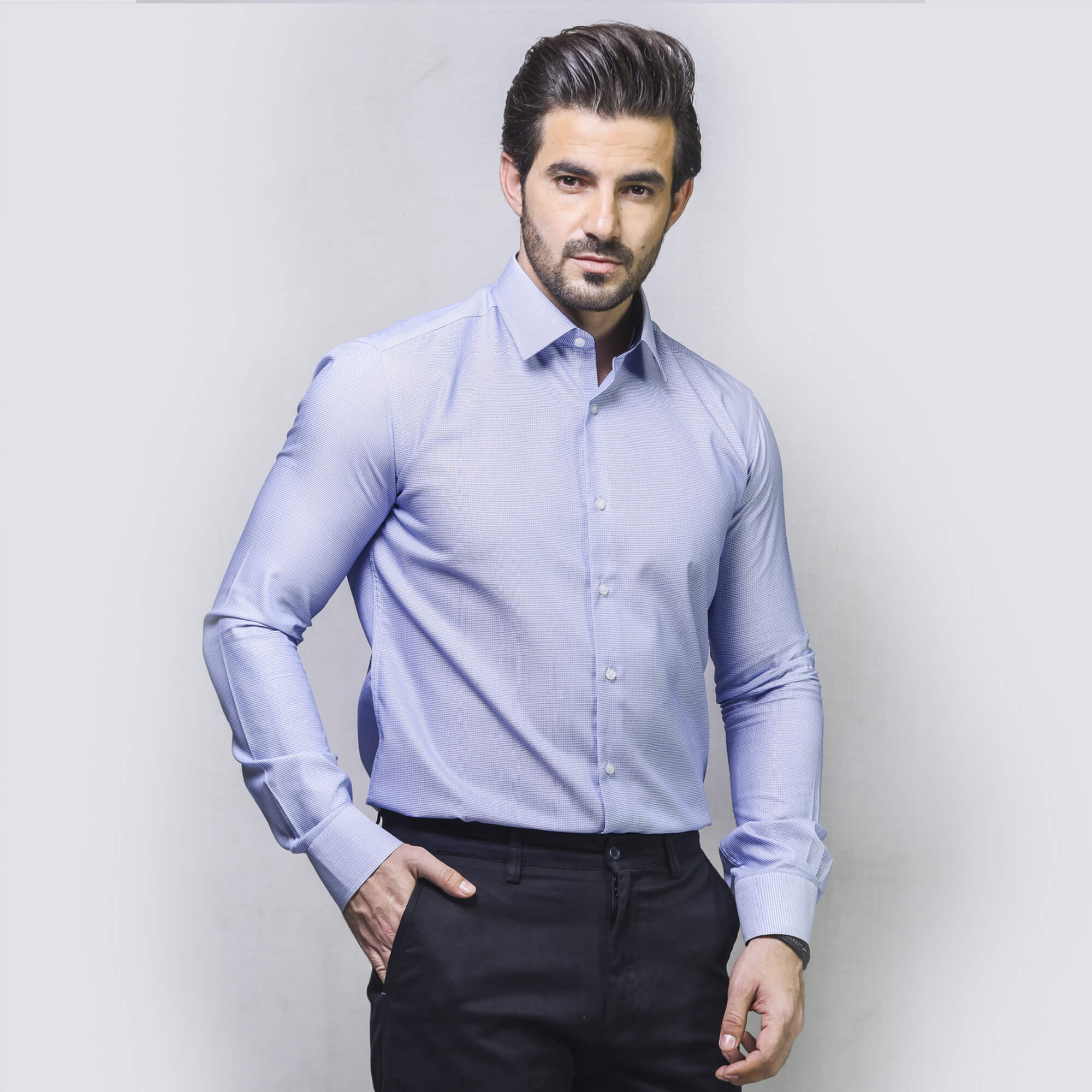 Blue Designer Checkered Dress Shirt Pakistan menswear
