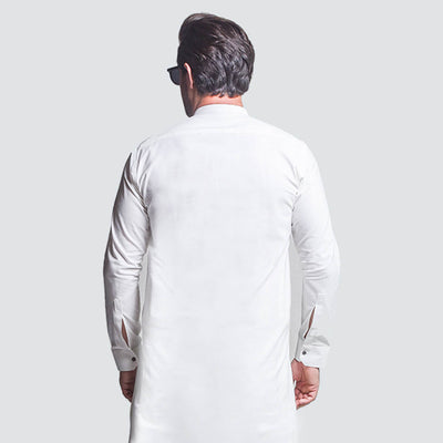 WHIITE IRISH COTTON SHERWANI COLLAR SHALWAR KAMEEZ