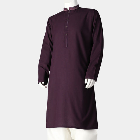 Dark Purple & Black Self Texture kurta