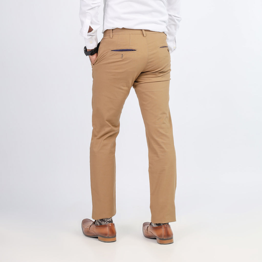 Brown Self Texture Cotton Chino Pant