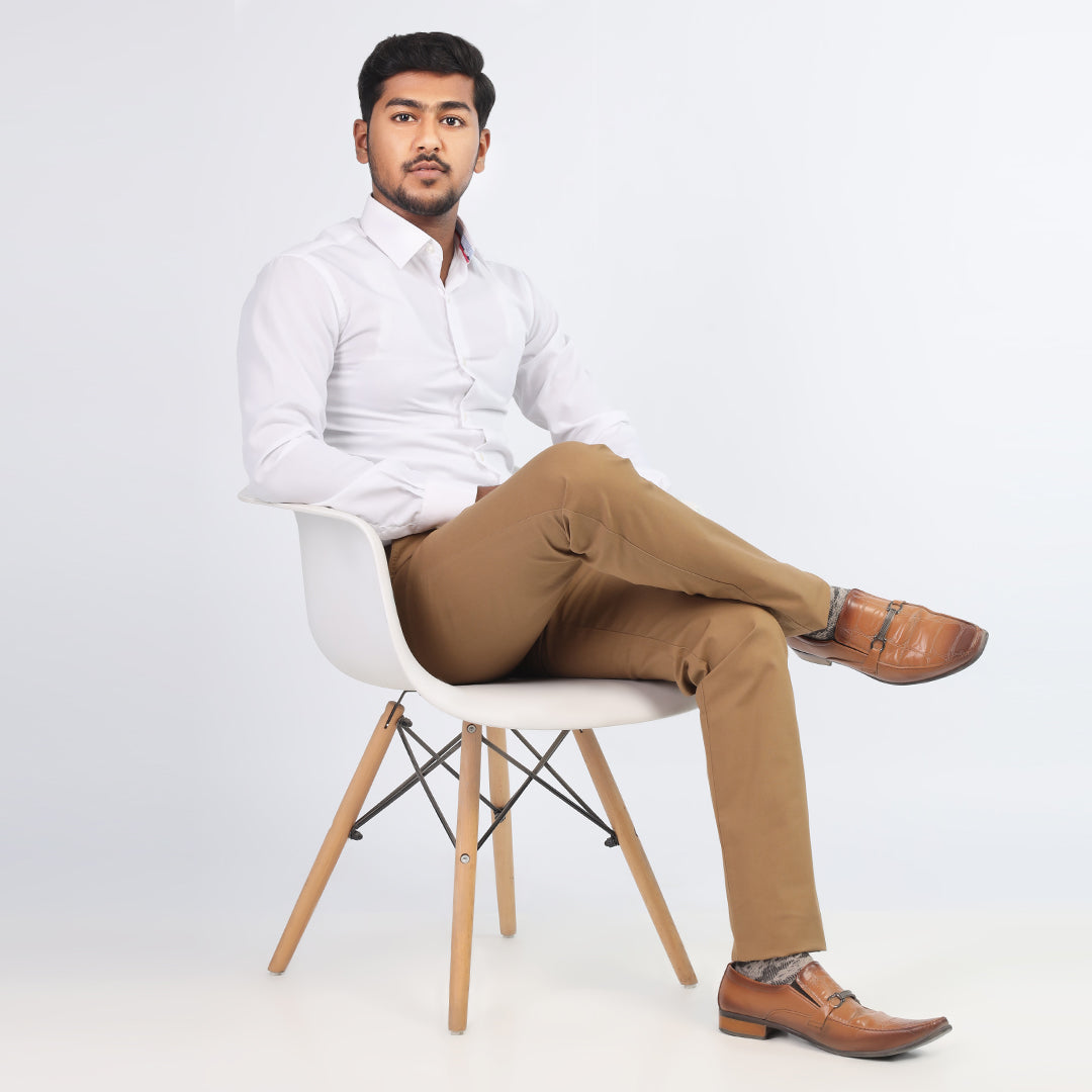BROWN SELF TEXTURE COTTON CHINO PANT