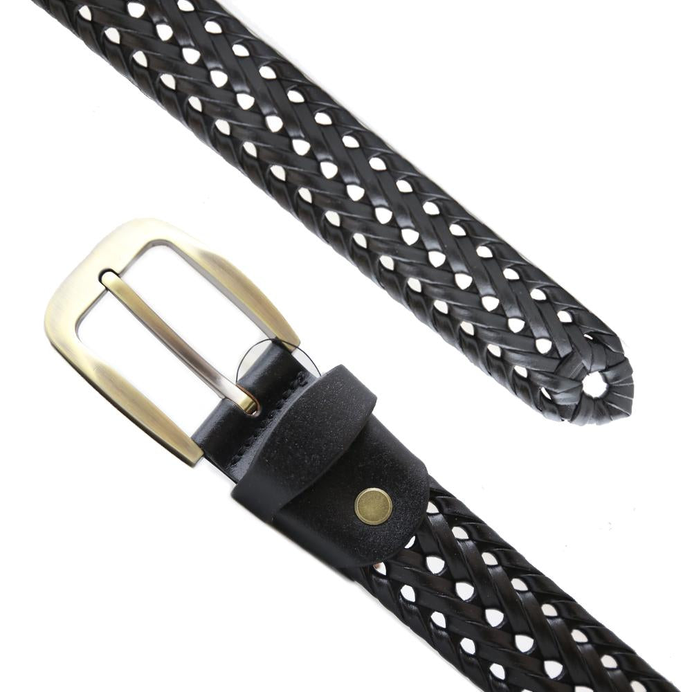 BLACK BRAIDED BELT FOR MEN