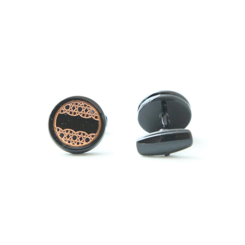 Circle shaped cufflink with godlen design in pakistan