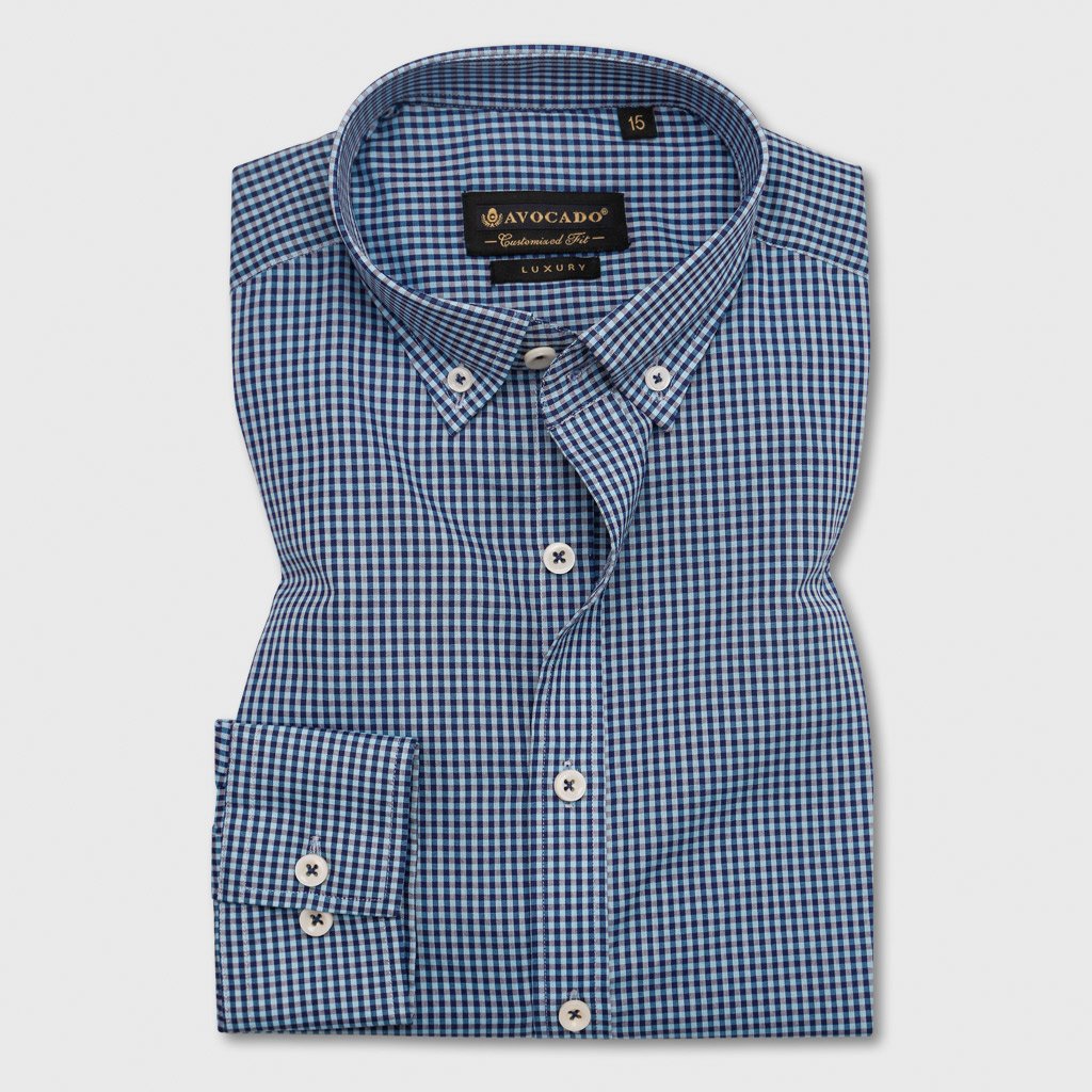 NAVY & SKY BLUE CHECKERED SHIRT