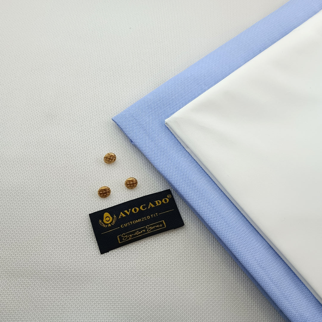 Light blue Kurta  & white Cotton Trouser Fabric with Buttons & Label