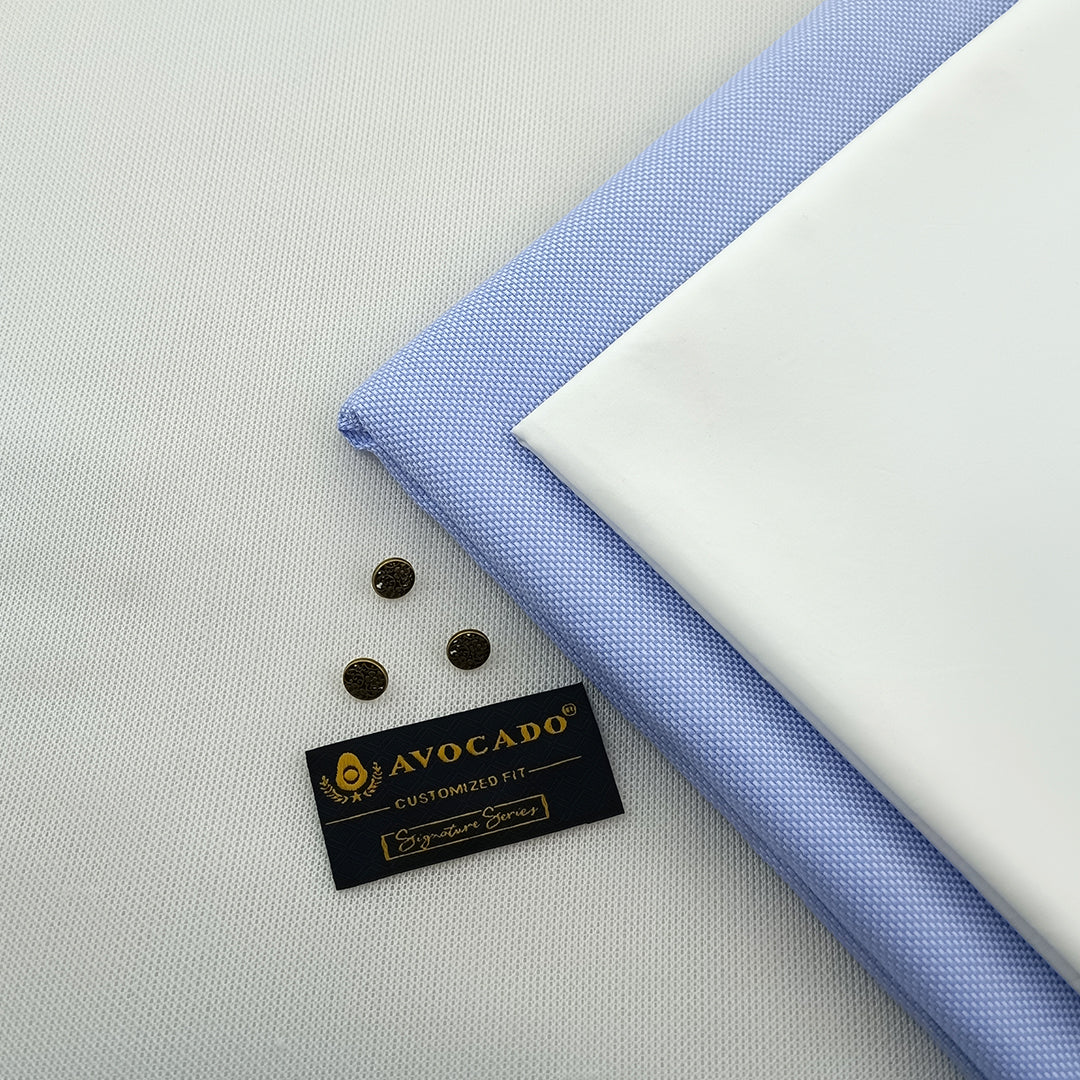 Ligth blue jacquard texture & Egg White Cotton Trouser fabric