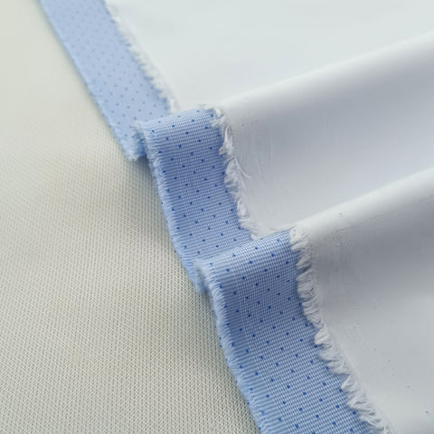 Ligth blue & navy dot print & Egg White Cotton Trouser fabric