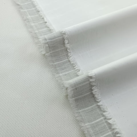 Off white irish self stripes kurta fabric & Egg White Cotton Trouser fabric with Buttons & label