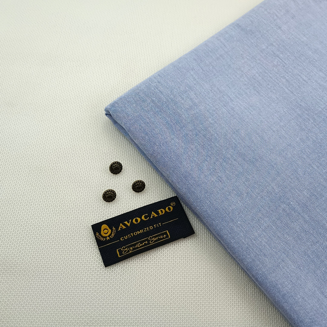Light Blue Oxford Shalwar kameez Fabric with Buttons & Label