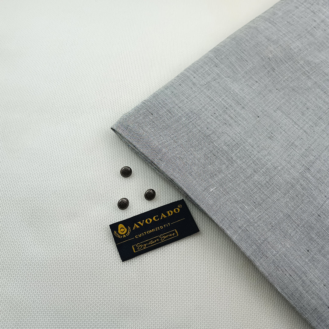 Light grey irish Linen  Fabric Shalwar kameez Fabric with Buttons & Label