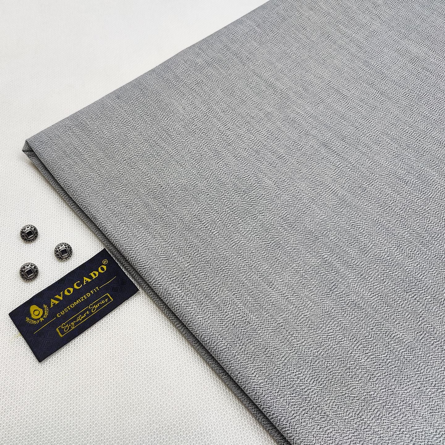 Light Grey Self Texture Mix kameez shalwar Fabric with Buttons & label