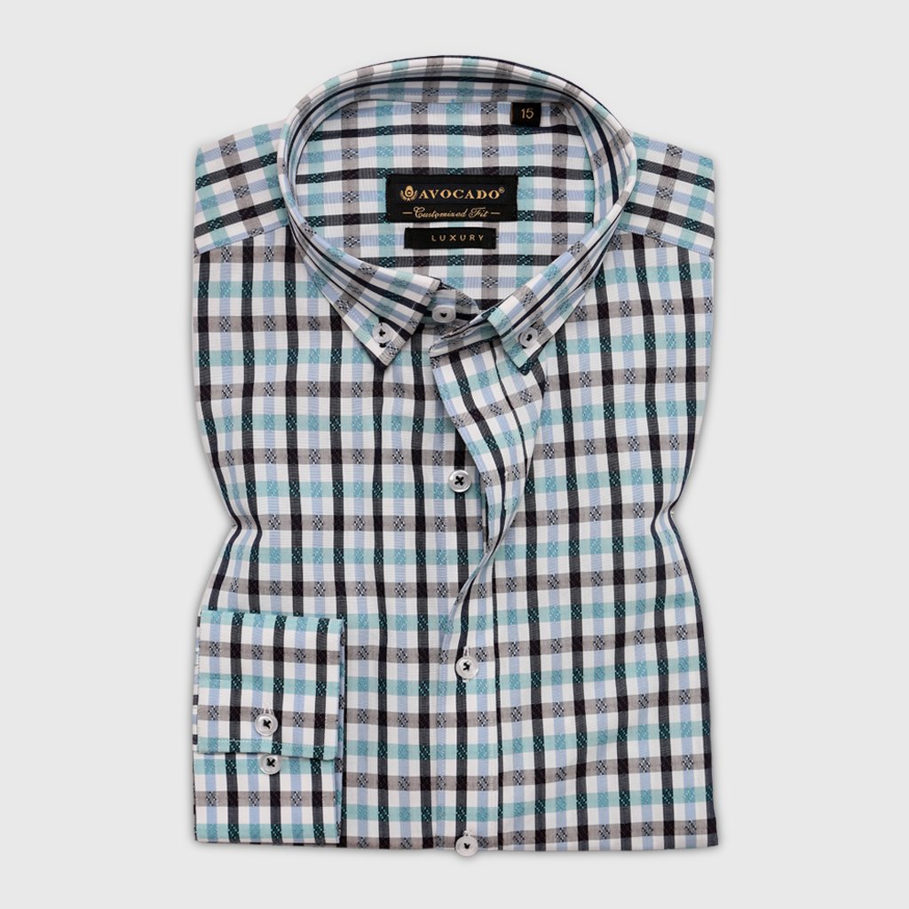 SEA GREEN & BLACK CHECK SHIRT