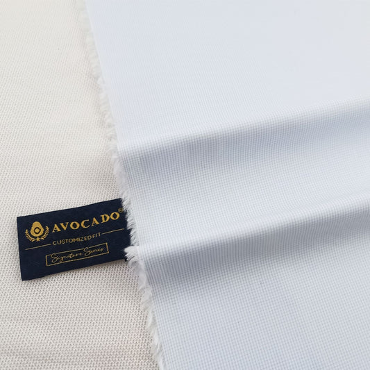 White & Light Blue Small Box Check Unstiched Shirt Fabric by avocado mens clothing