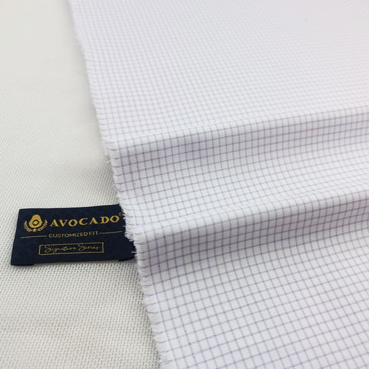 White & Light Purple Box Check Unstiched Shirt Fabric